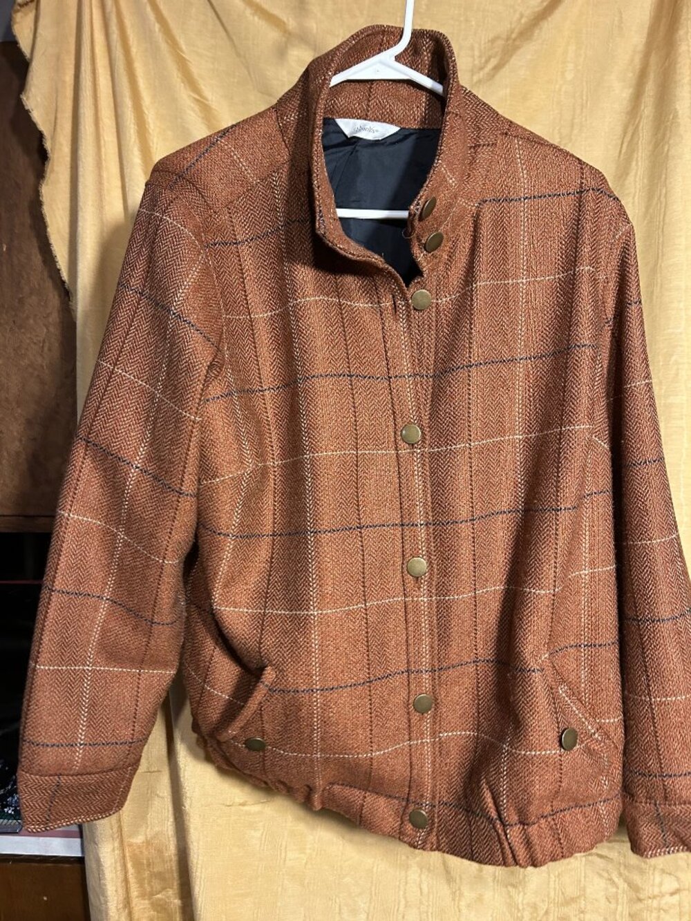 CJ Banks Bomber Jacket Rust plaid  button up  gathered waist   sz L  17 in shoul